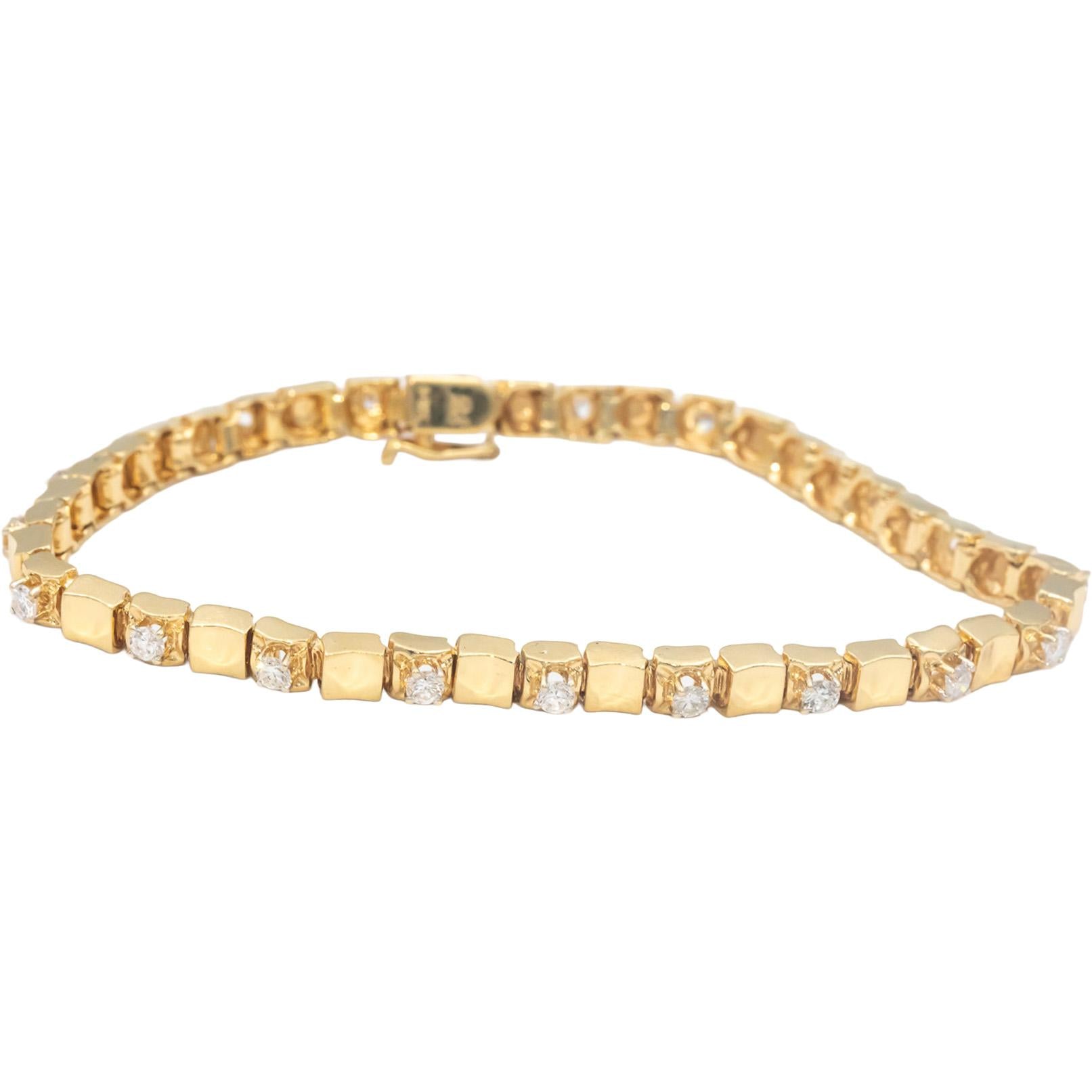 14k Yellow Gold Jewelry 1.0CT Round Cut Diamond Fancy Link Bracelet