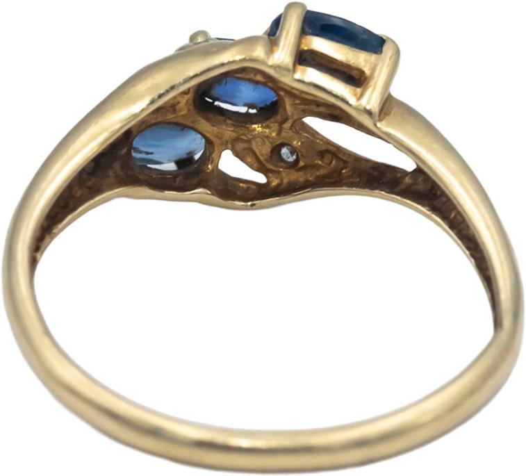 10k Yellow Gold Oval Cut Blue Sapphire Ring w/ Diamond Accents 0.40CT Size 6.75