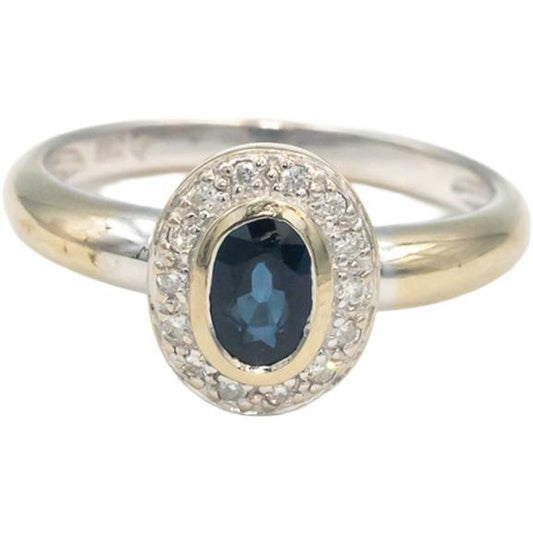 Diamond and Sapphire 18k White Gold Halo Cocktail Ring 0.65CT Size 6.5