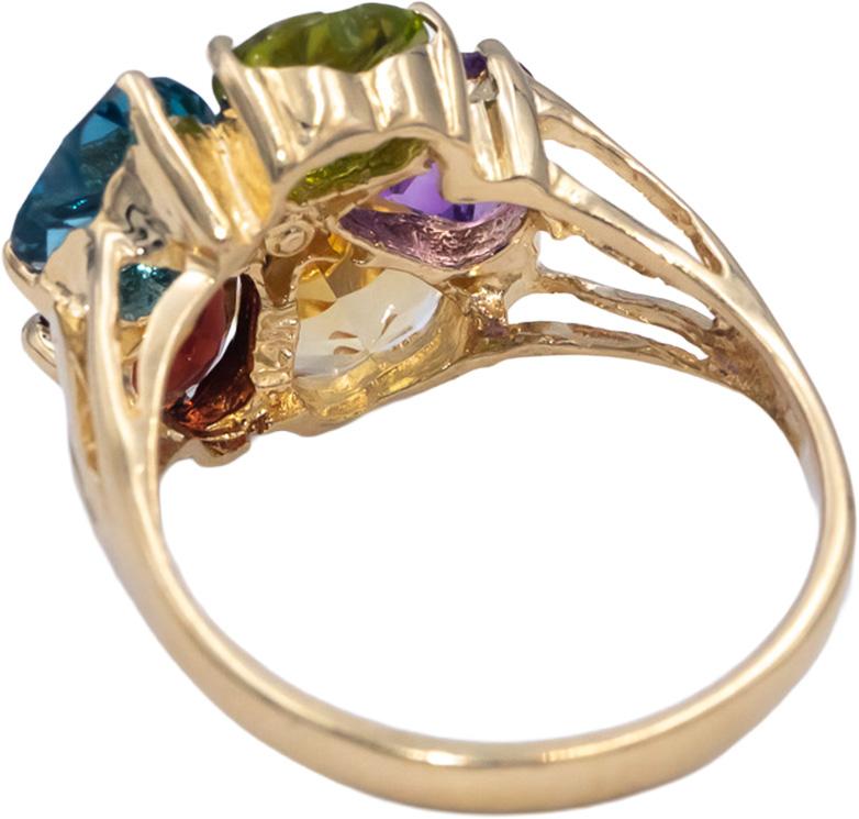 14k Yellow Gold Heart Cut Rainbow Gemstone Flower Ring w/ Diamond Accent 4.0CT