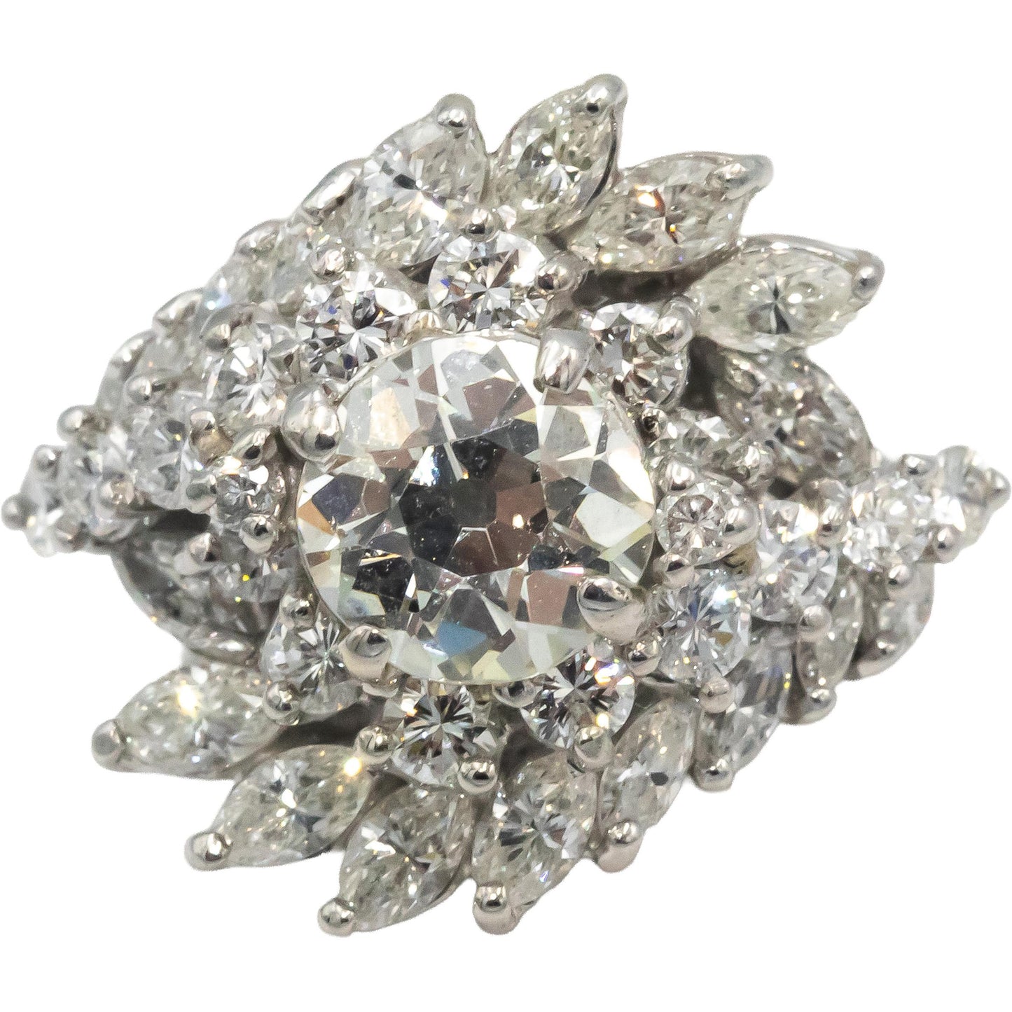 Antique Vintage Platinum Diamond Cluster Cocktail Ring 3.0CT w/ 1.50CT Center