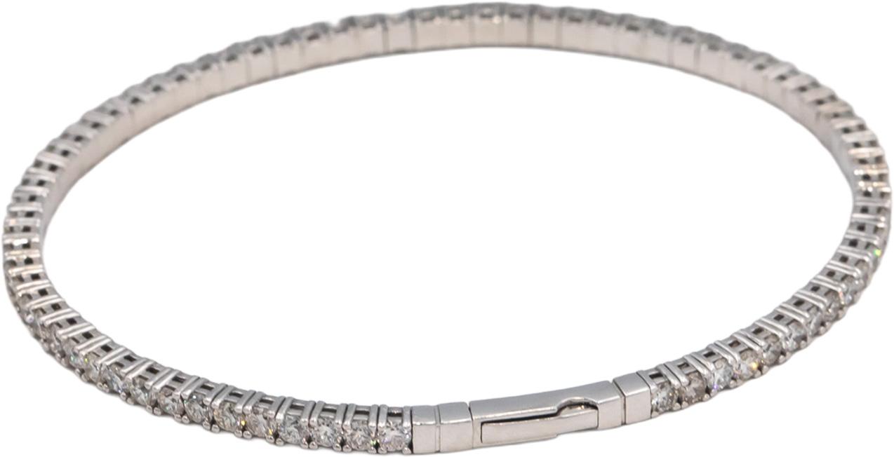 14k White Gold VS Round Diamond Semi-Flexible Bangle Bracelet 3.63CT