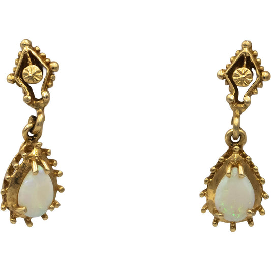 14k Yellow Gold Pear Cabochon Opal Drop Dangle Earrings 0.50CT