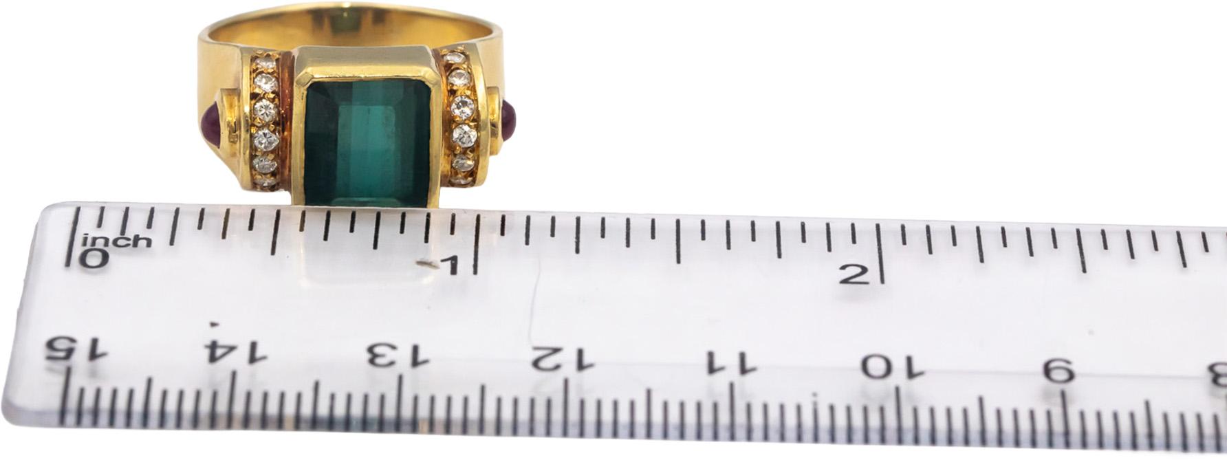 18k Yellow Gold VS Diamond Tourmaline Ruby Cocktail Ring 3.35CT Size 8.25