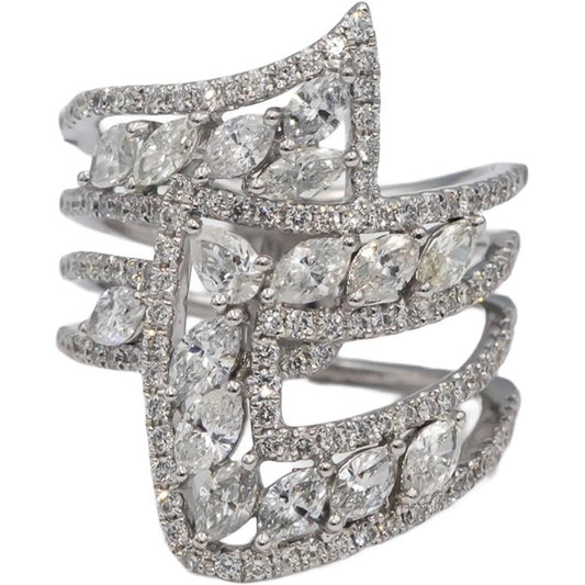 18k White Gold Marquise Pear Round Diamond Cocktail Ring 3.0CT Size 7