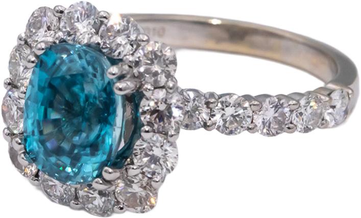 CGL Certified 18k White Gold Blue Topaz and Diamond Cocktail Ring 4.93CTW Size 7