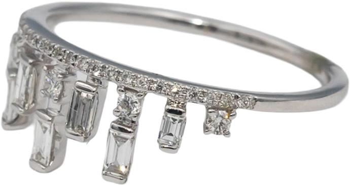 18k White Gold VS Emerald & Round Diamond Tiara Crown Band Ring 0.40CT Size 6.75