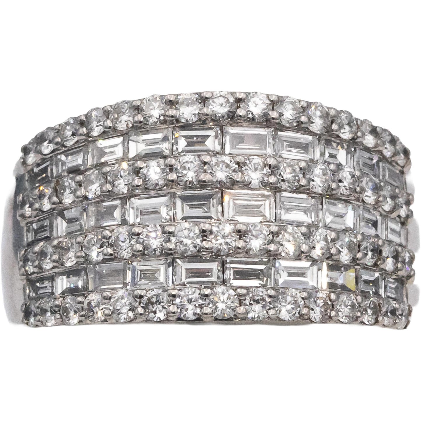 14k White Gold VS Round & Baguette Diamond Cluster Cocktail Ring 2.50CT Sz. 7