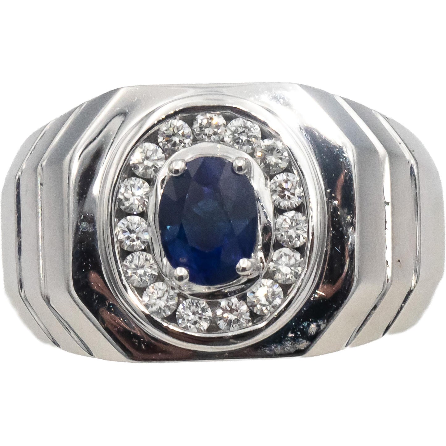 14k White Gold VS Oval Sapphire & Round Diamond Men's Ring 1.27CT Size 11