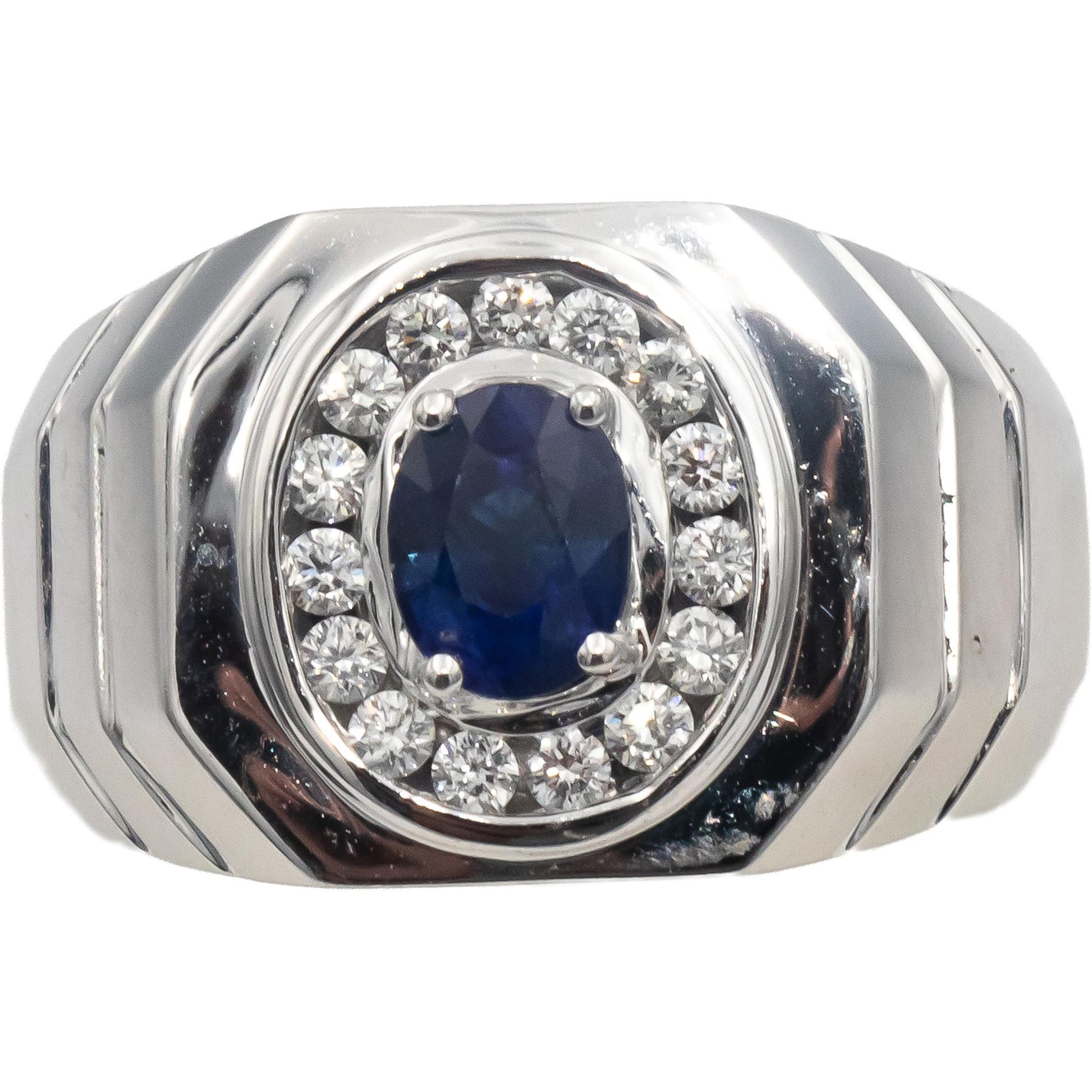 14k White Gold VS Oval Sapphire & Round Diamond Men's Ring 1.27CT Size 11