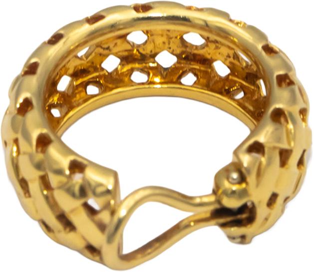 TIFFANY & CO. Vintage 18k Yellow Gold Vannerie Basket Weave Hoop Earrings w/ Box