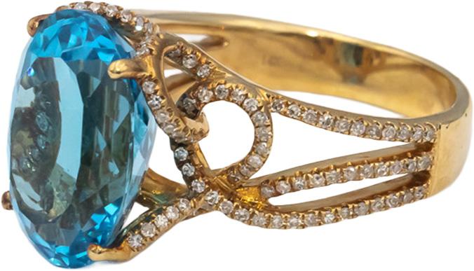 14k Yellow Gold Oval Blue Topaz and Round Diamond Cocktail Ring 13.20CT Size 9