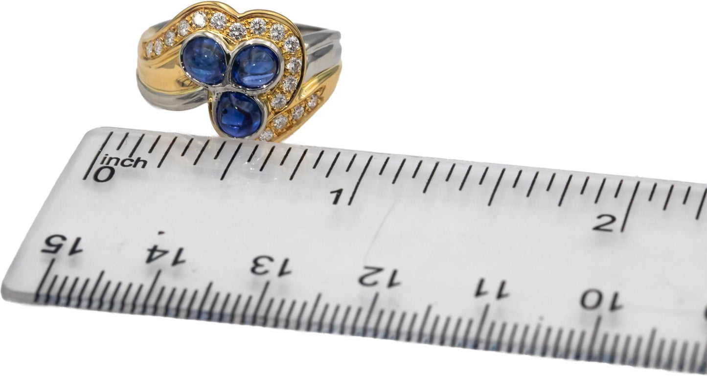 18k White & Yellow Gold Cabochon Sapphire & Round Diamond Cocktail Ring 1.93CT