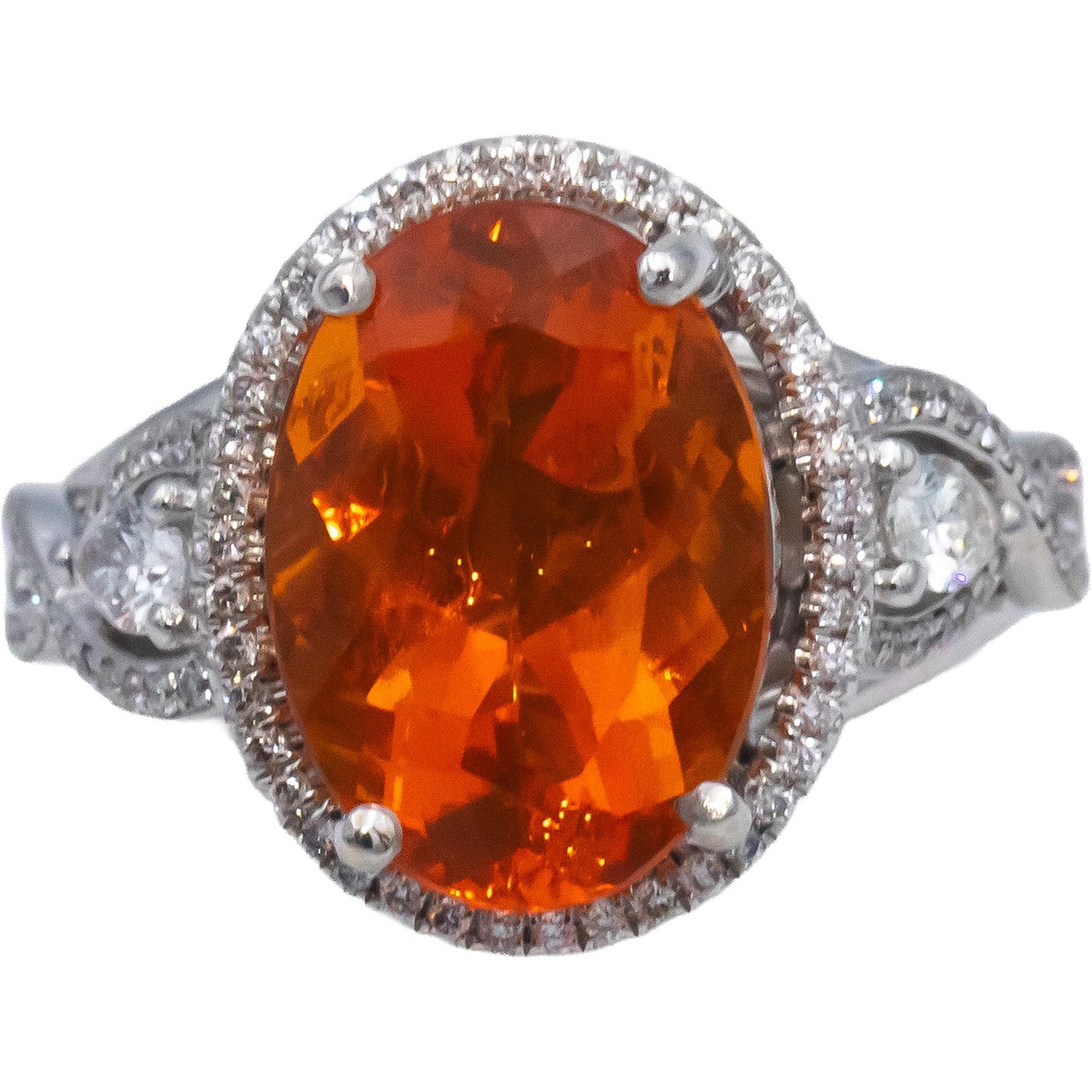 18k White Gold Mexican Fire Opal & Diamond Cocktail Ring 5.10CT Size 7.25