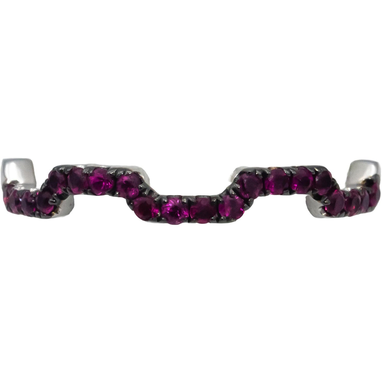 18k White Gold Round Ruby Zig Zag Stackable Band Ring 0.20CT Size 7