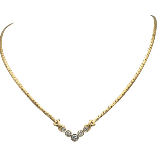 14k Yellow Gold Round Bezel Set Diamond Formal Necklace 0.75CT