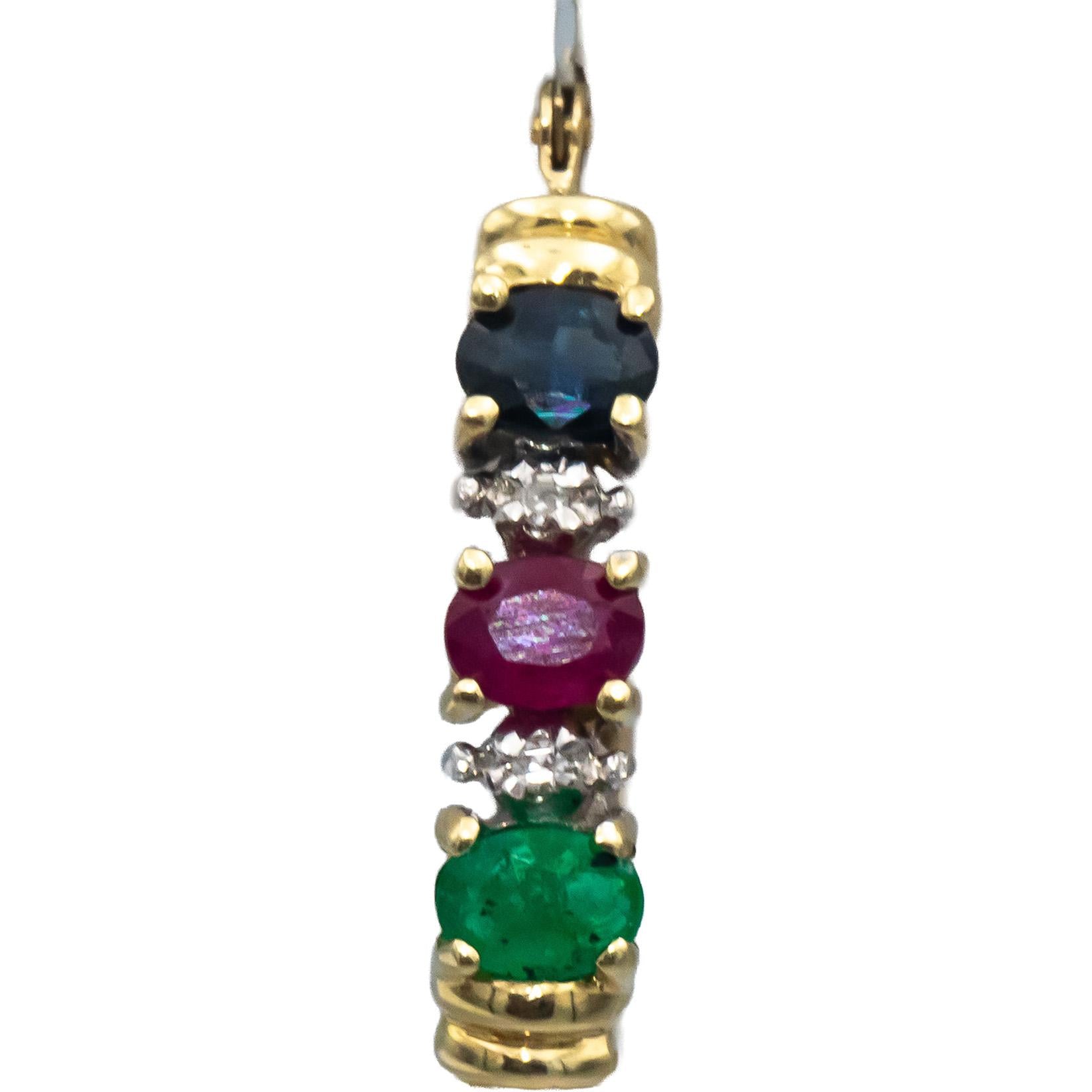 10k Yellow Gold Diamond Ruby Emerald Sapphire Oval Hoop Earrings 1.54CTW