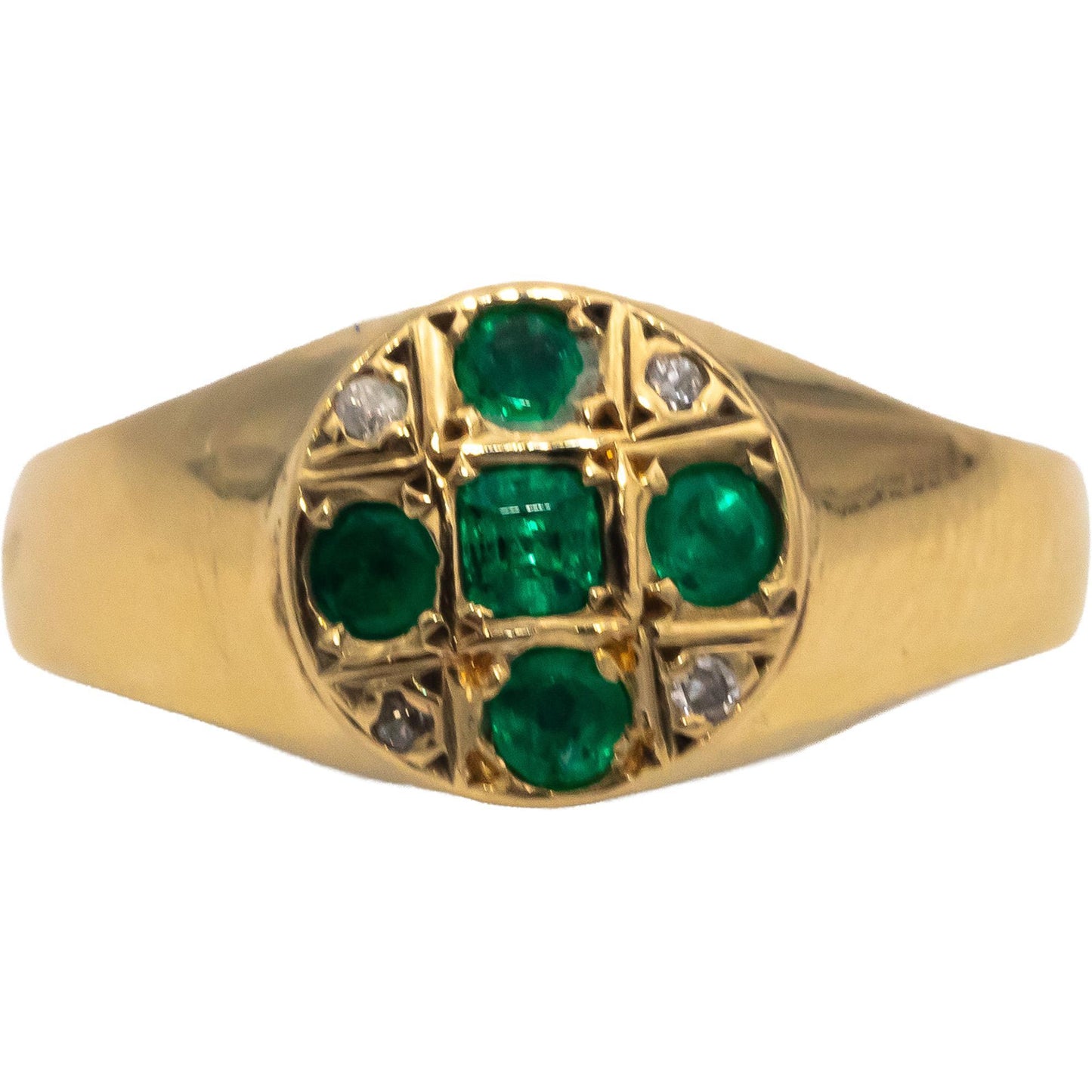 18k Yellow Gold Round Diamond and Emerald Cocktail Ring 0.45CT Size 9.75