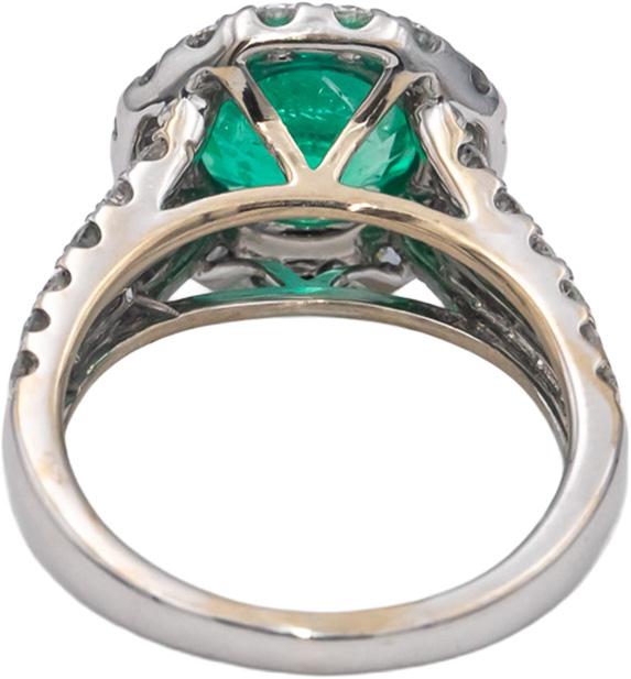 ODELIA 18k White Gold Round Diamond & Emerald Halo Cocktail Ring 2.56CTW Size 6