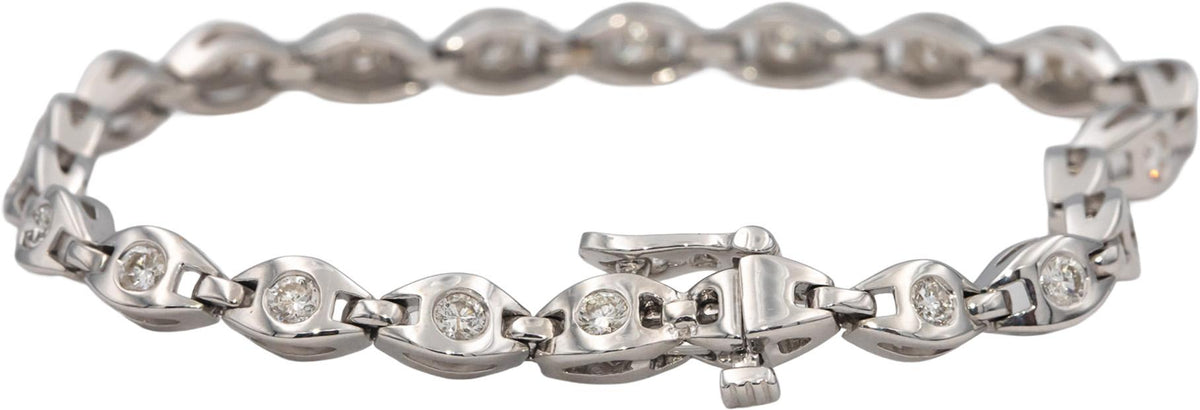 14k White Gold Round Bezel Set Diamond Fancy Link Bracelet 1.60CT