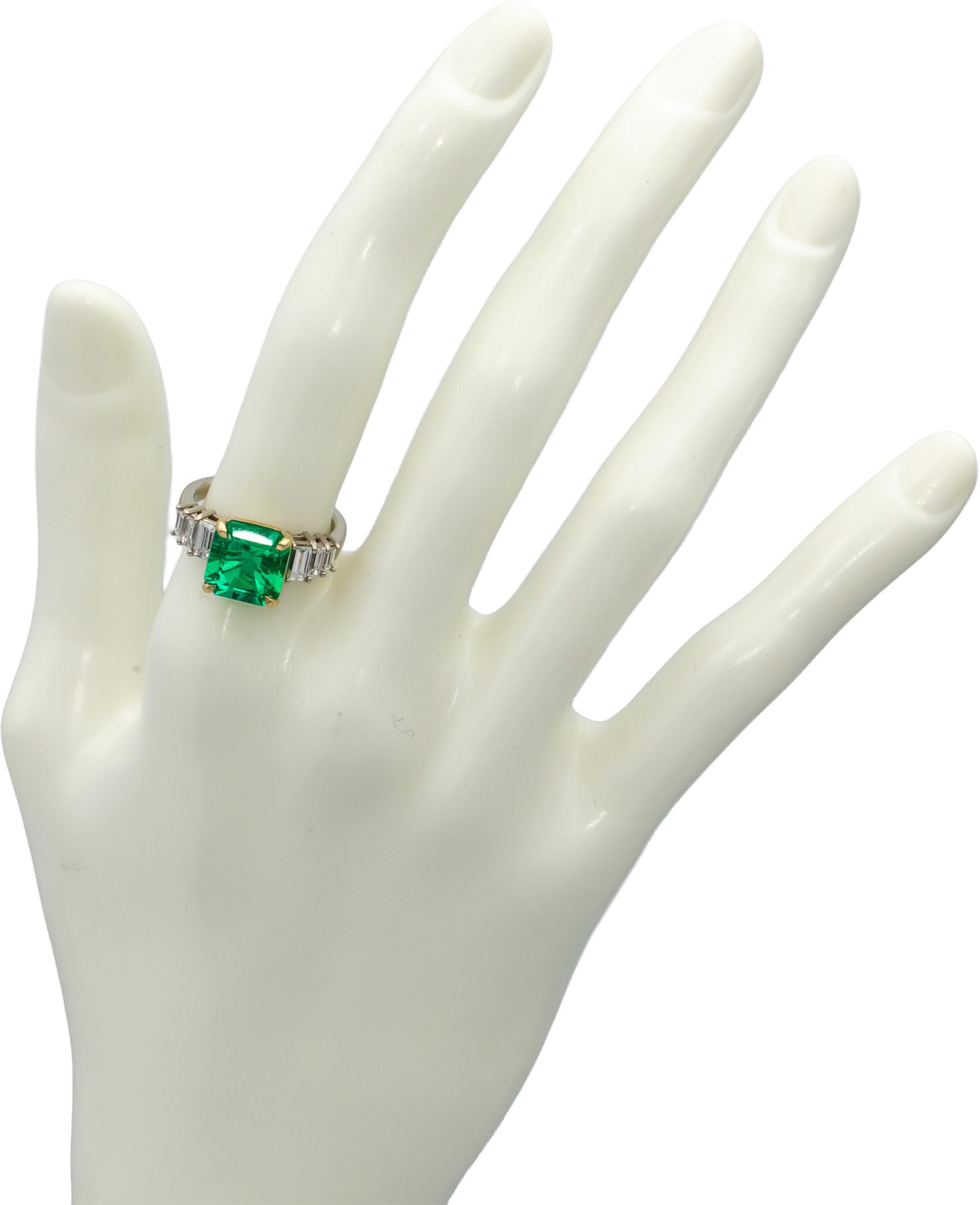 GIA 18k White & Yellow Gold Colombian Emerald & Diamond Ring 4.32CTW Size 6.25