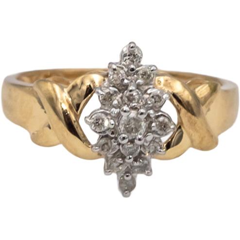 10k Yellow & White Gold Round Diamond Cluster Cocktail Ring 0.20CT Size 7