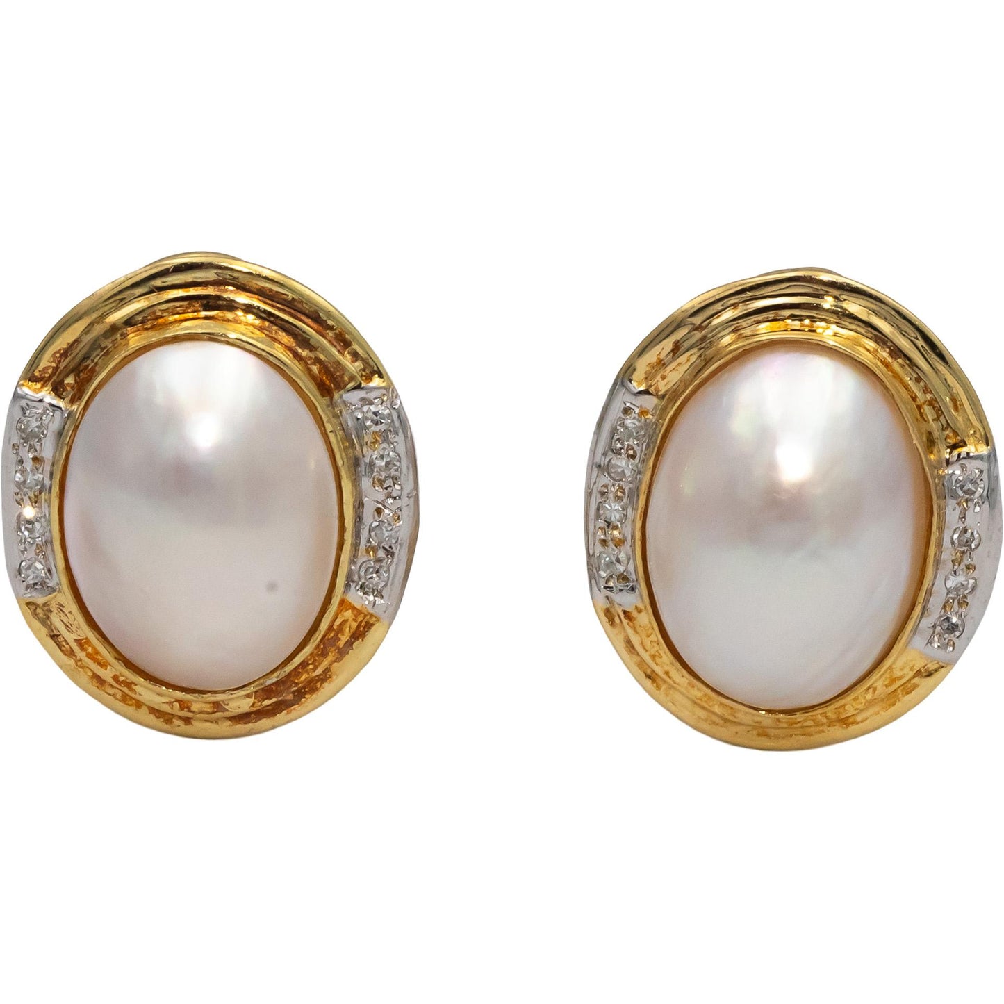 14k Yellow and White Gold Diamond & Mabe Pearl Earrings 0.08CT