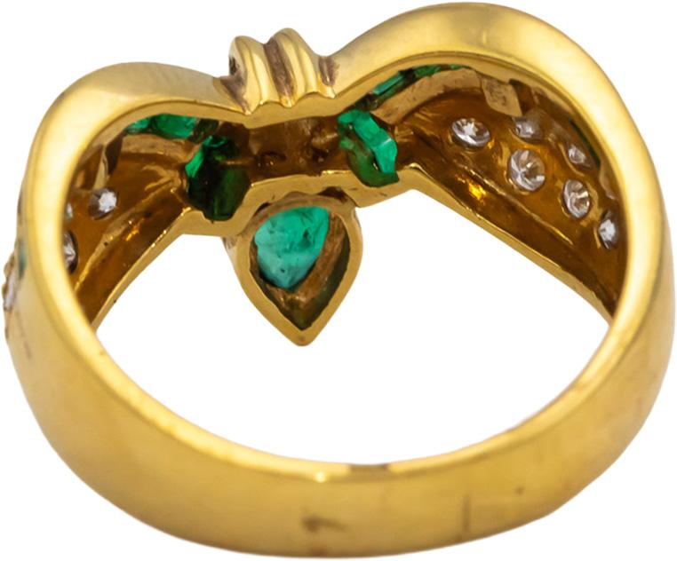 18k Yellow Gold Diamond and Emerald Ribbon Cocktail Ring 0.80CT Size 7