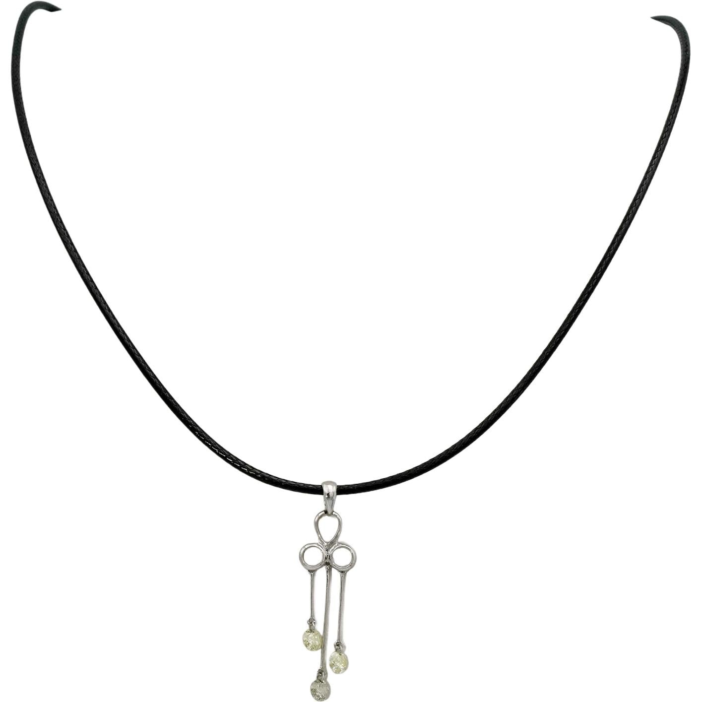 14k White Gold Round Diamond Dangle Pendant Necklace 0.63CT