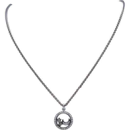 CHOPARD 18k White Gold VS Diamond Happy Diamond Moon & Stars Necklace .40CT