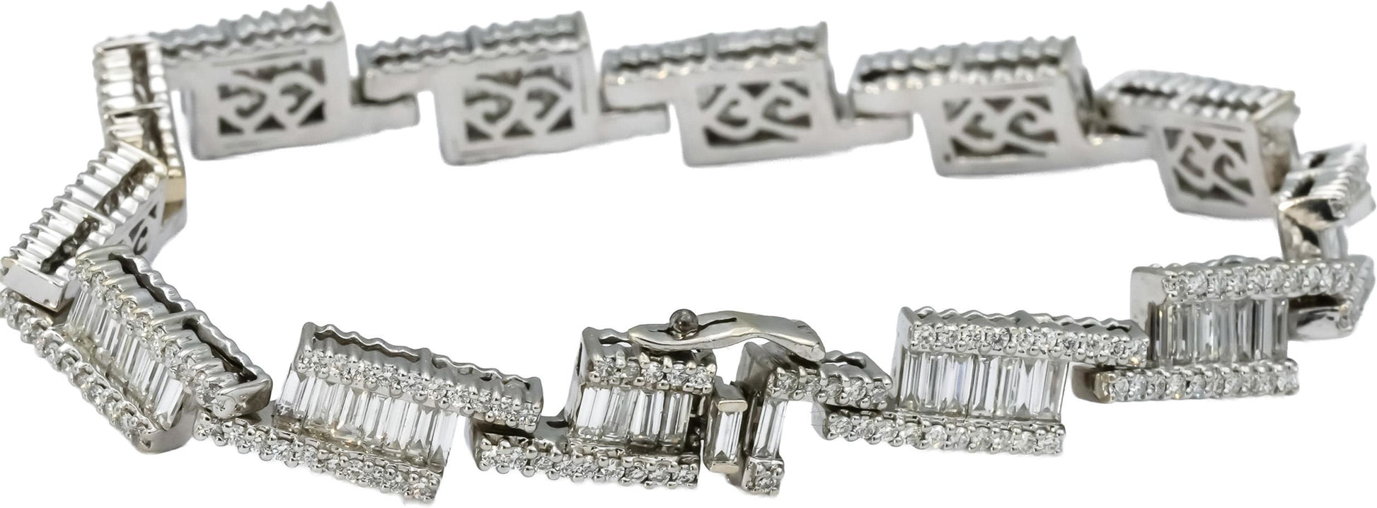 14k White Gold VS Round and Emerald Cut Diamond Fancy Link Bracelet 6.50CT