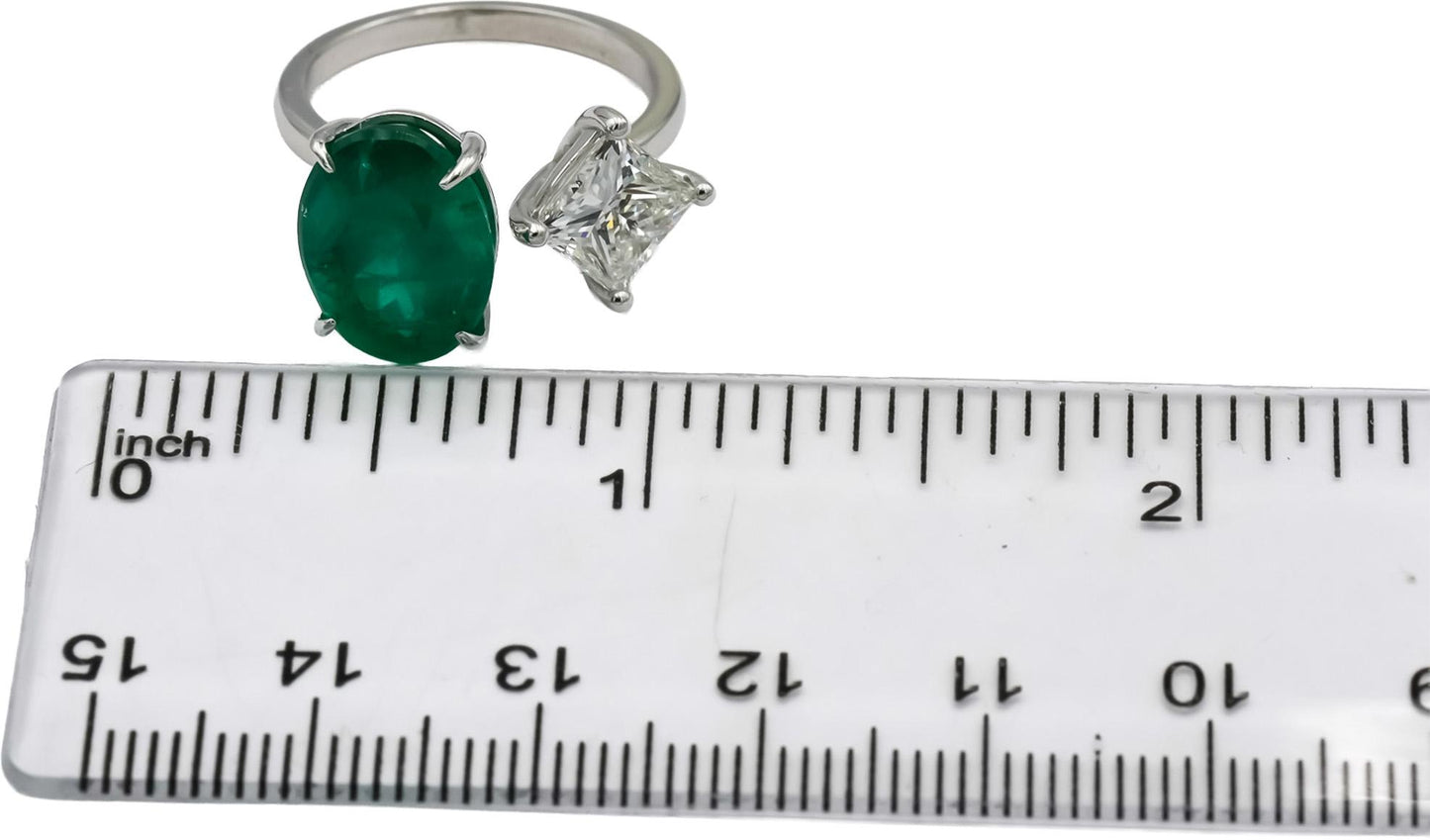 GIA Certified 14k White Gold VS2/G Princess Diamond and Emerald Ring 6.28CT