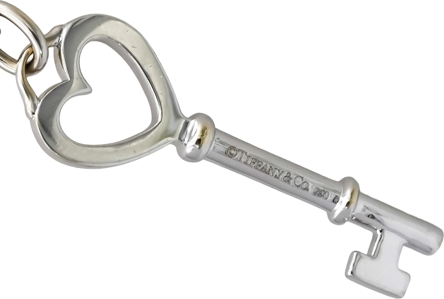TIFFANY & CO. 18k White Gold Round Diamond Heart Key Pendant Necklace 0.13CT