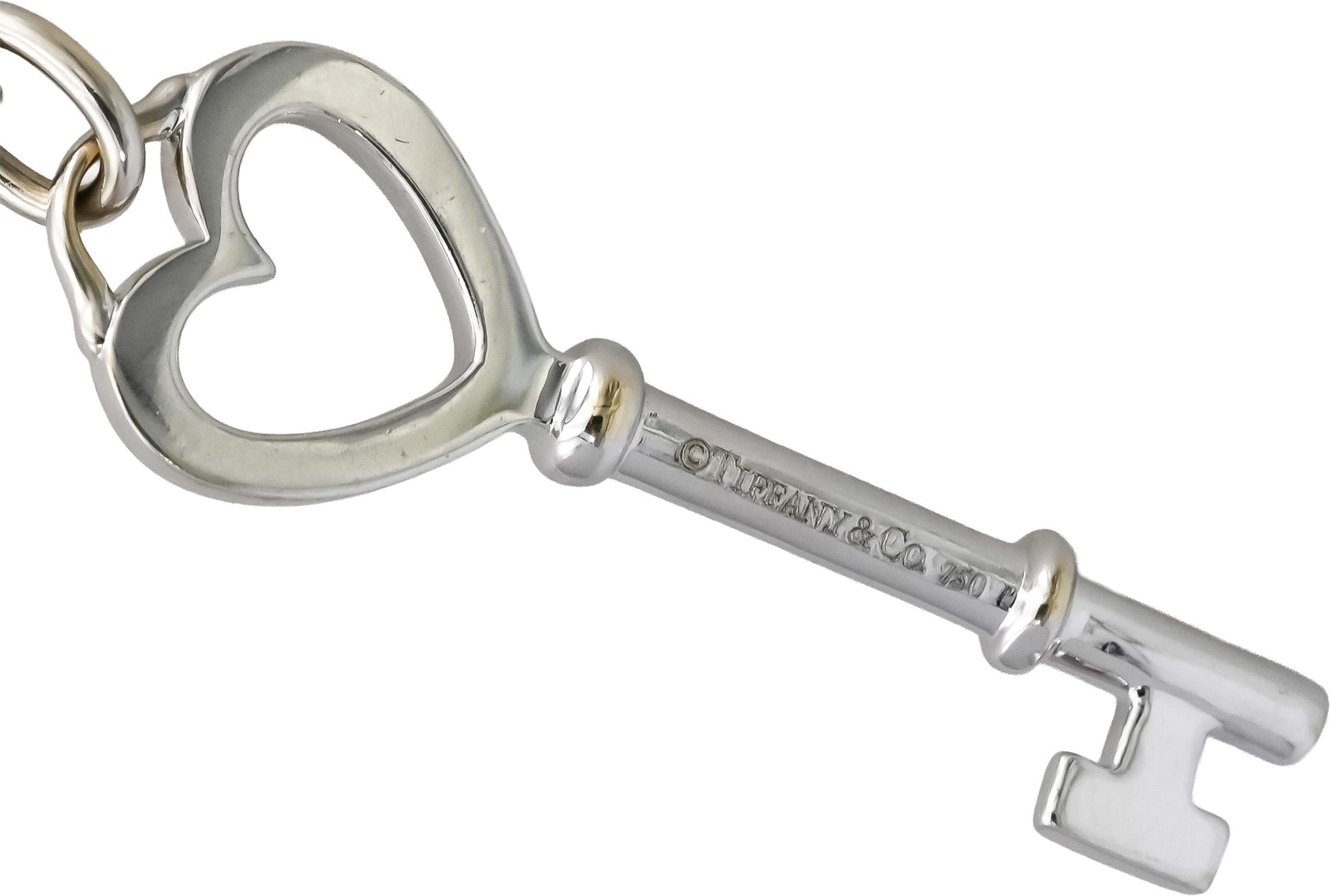 TIFFANY & CO. 18k White Gold Round Diamond Heart Key Pendant Necklace 0.13CT