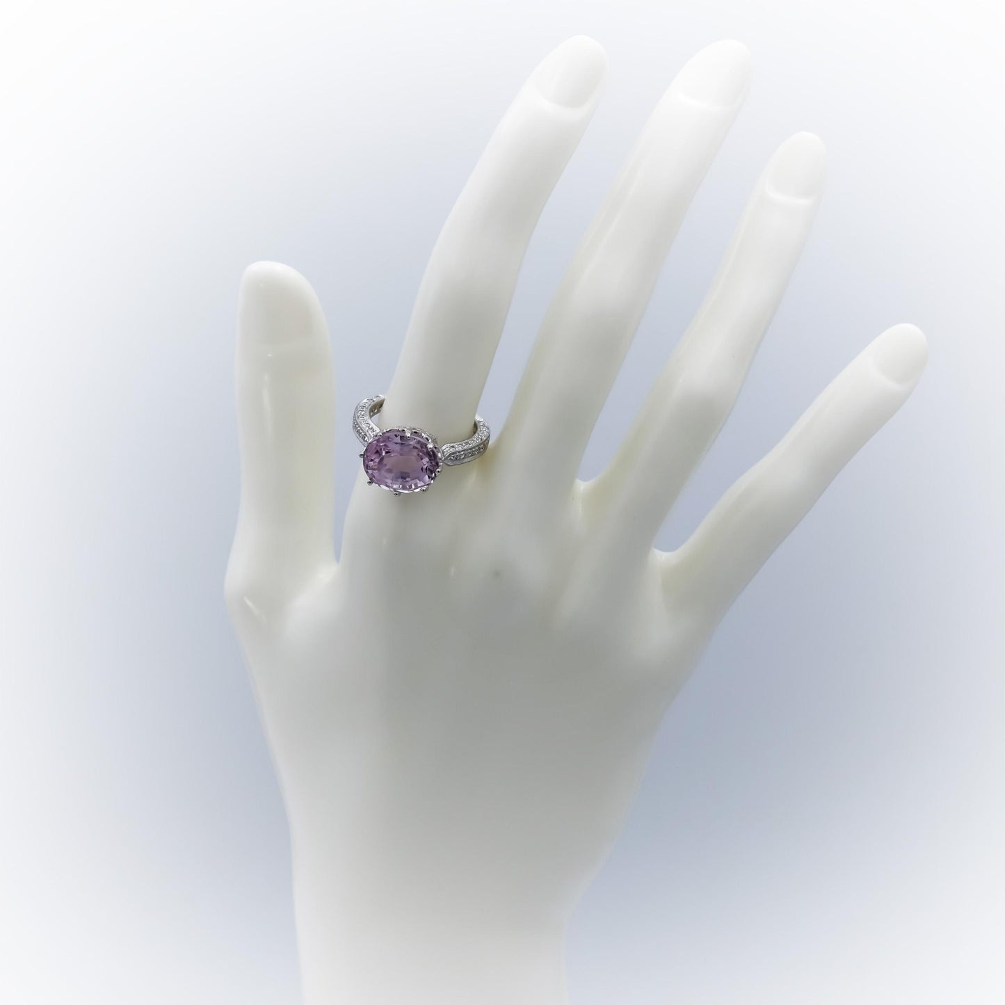 Platinum Oval Cut Kunzite & Round Diamond Cocktail Ring 7.43CTW Size 7.25