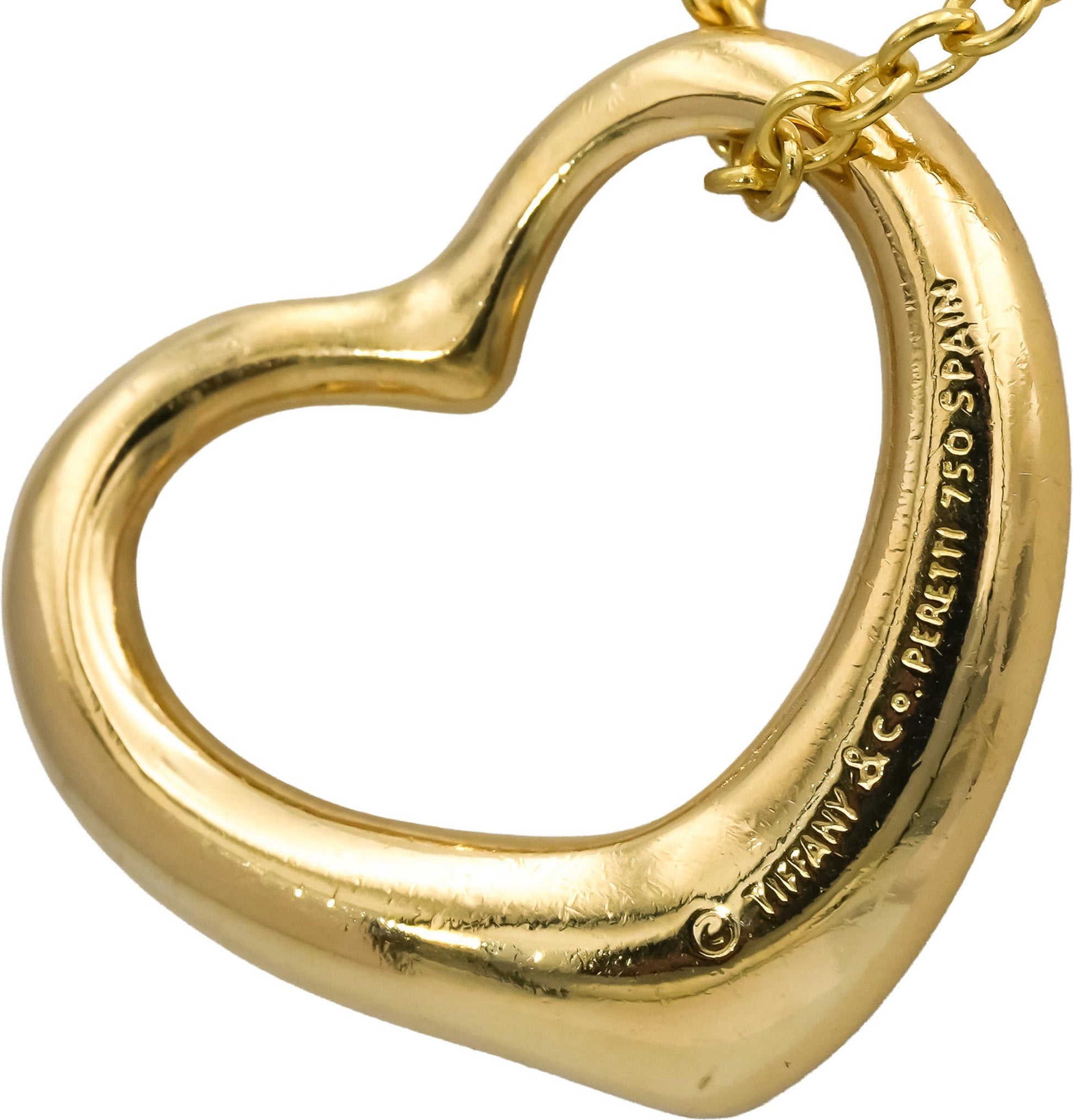TIFFANY & CO. 18k Yellow Gold Elsa Peretti Open Heart Pendant Necklace w/ Box