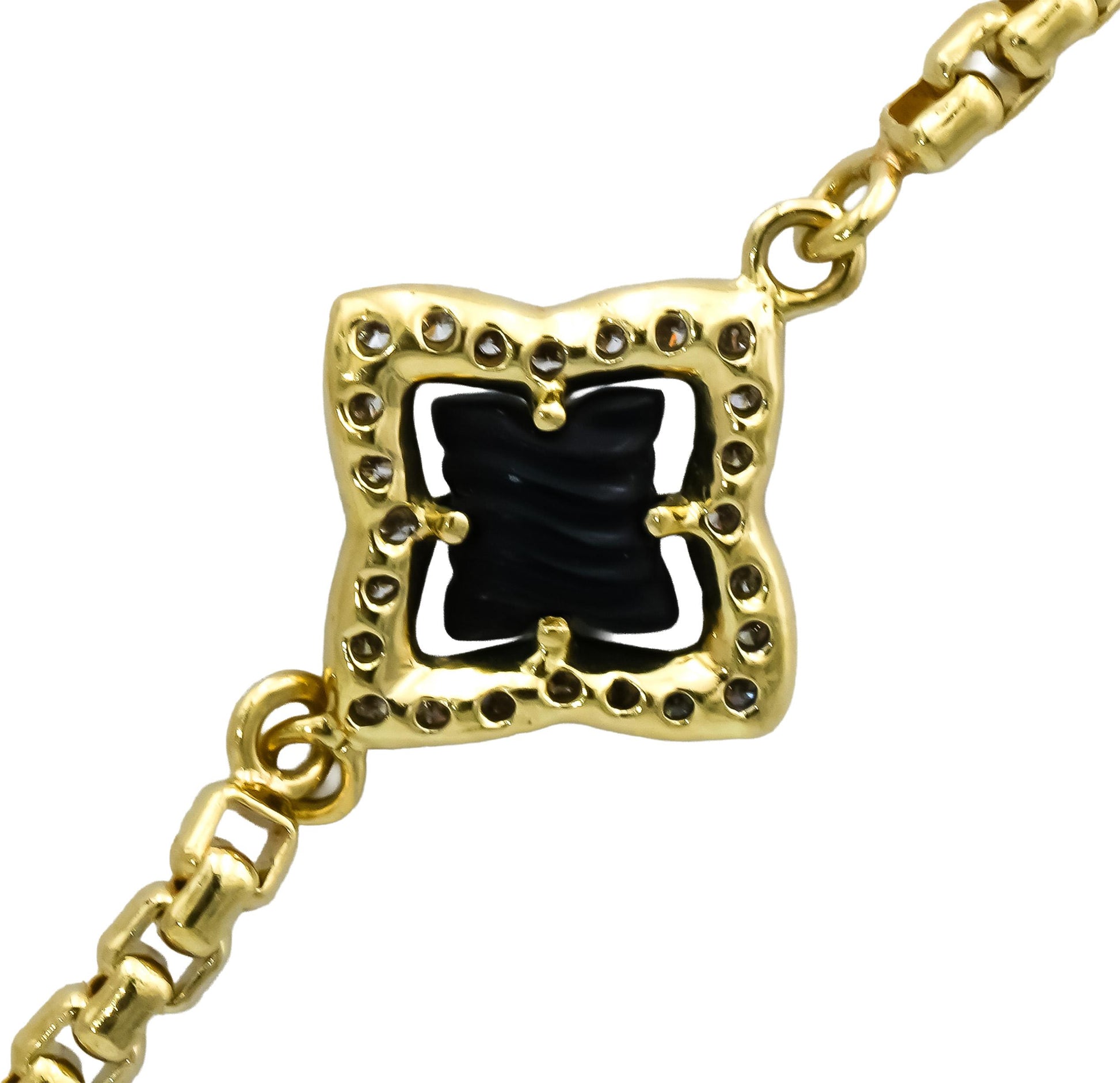 DAVID YURMAN 18k Yellow Gold VS Diamond and Carved Onyx Chain Necklace 1.0CT