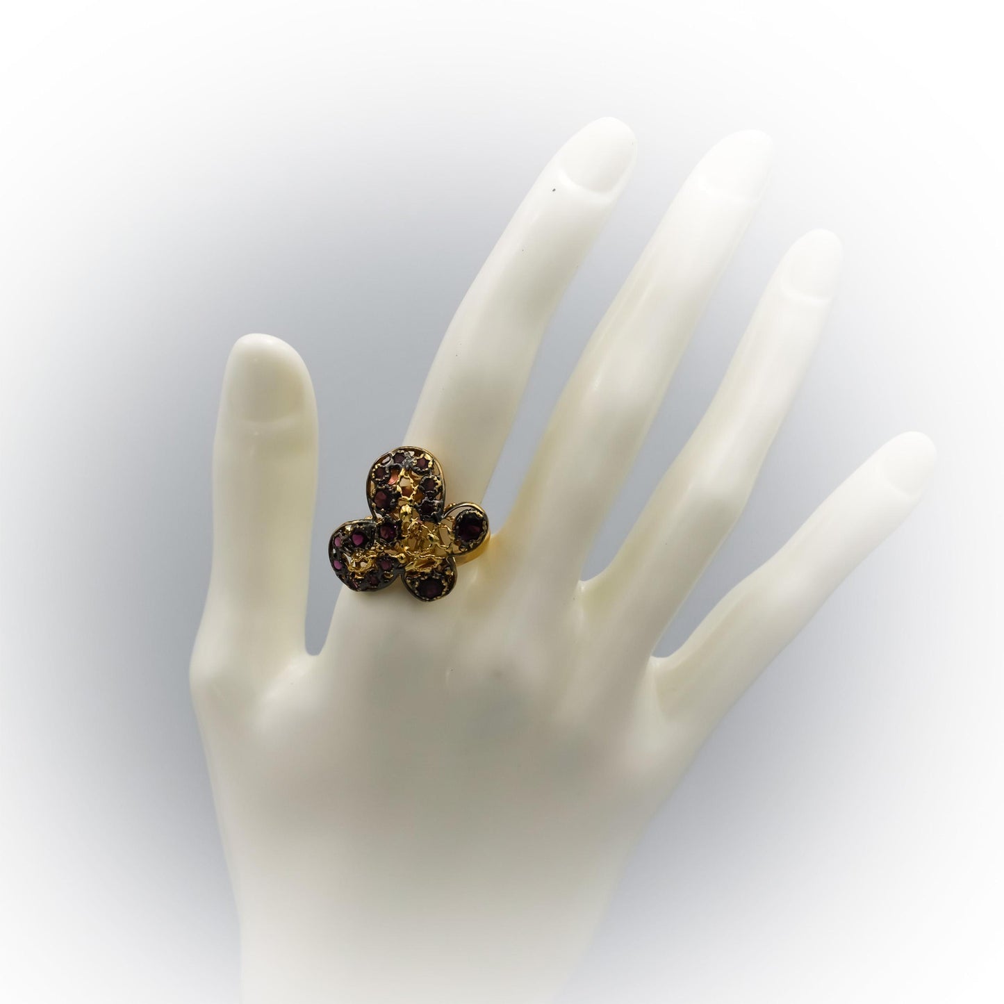 18k Yellow Gold & Rhodium Pink Tourmaline Butterfly Ring 1.25CT Size 7.5