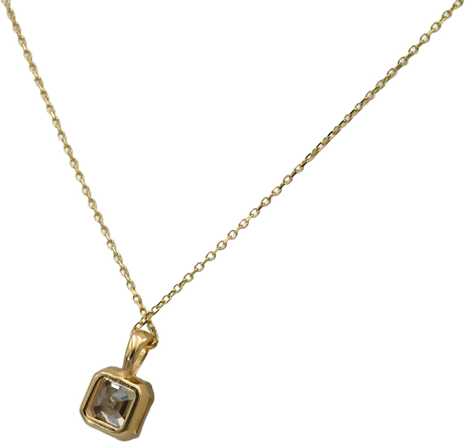 14k Yellow Gold Asscher Cut Bezel Set Diamond Solitaire Pendant Necklace 0.99CT
