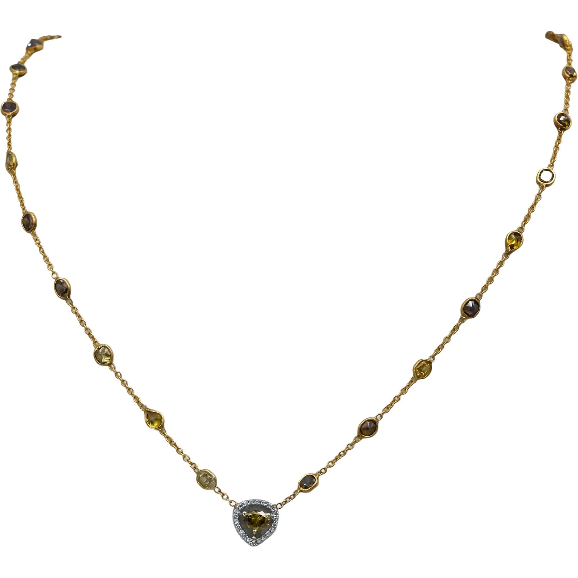 14k Yellow Gold VS Natural Colored Mixed Diamond By The Yard Necklace 5.0CT