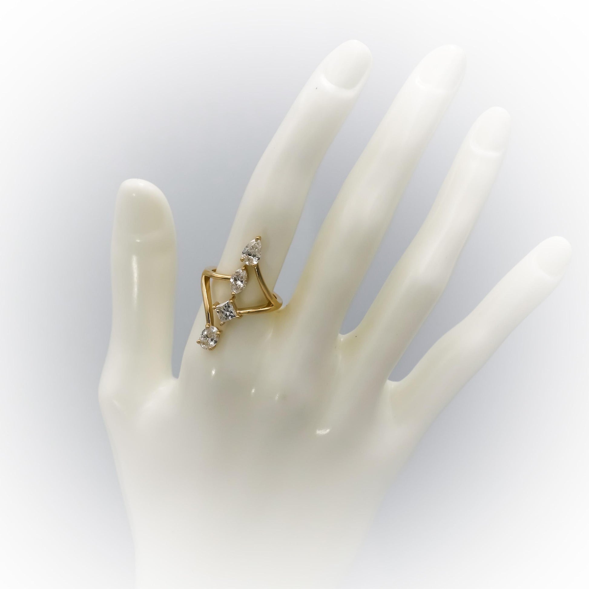 14k Yellow Gold Oval Princess Marquise Pear Diamond Ring 2.08CT Size 6.5
