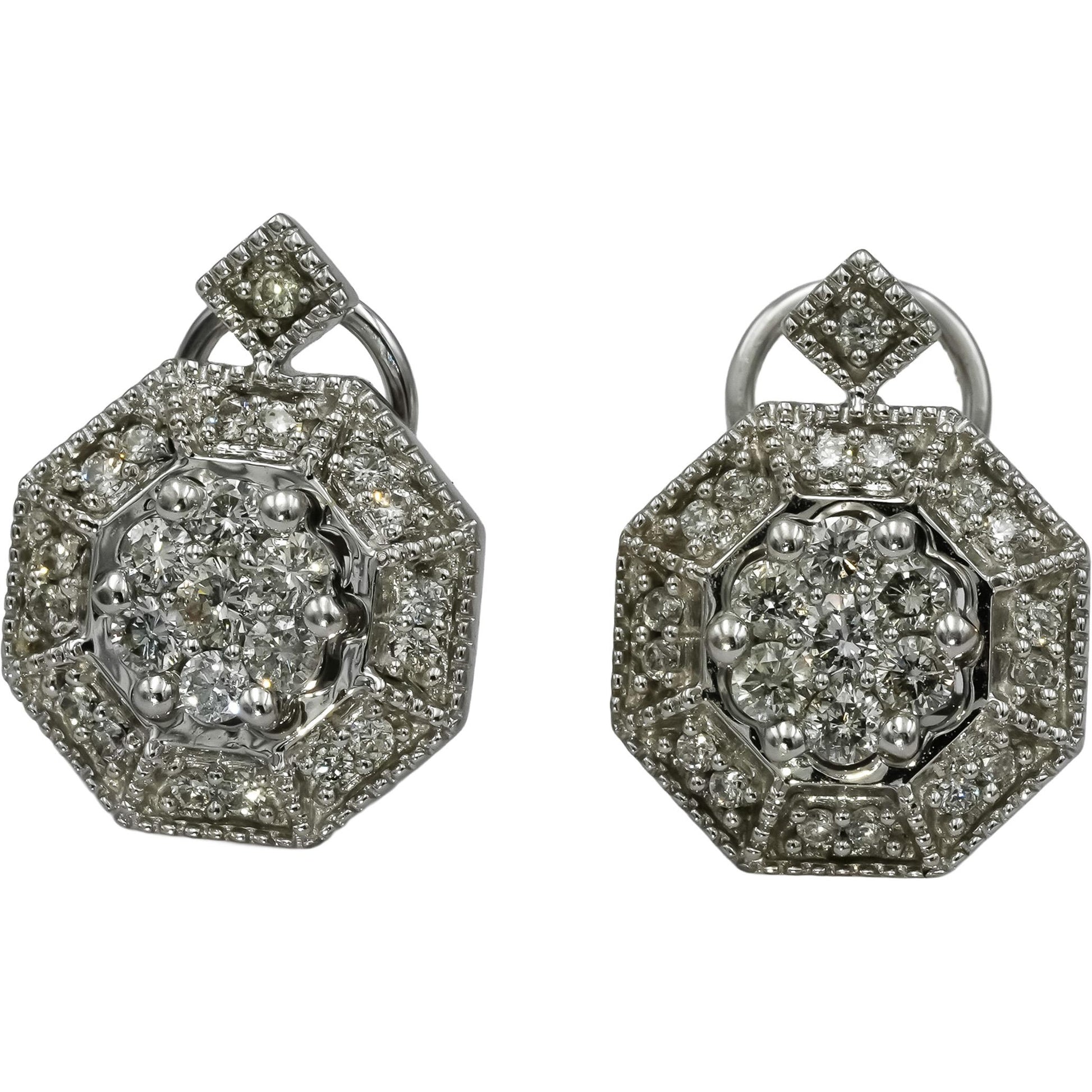 EFFY 14k White Gold Round Diamond Cluster Earrings 0.85CT
