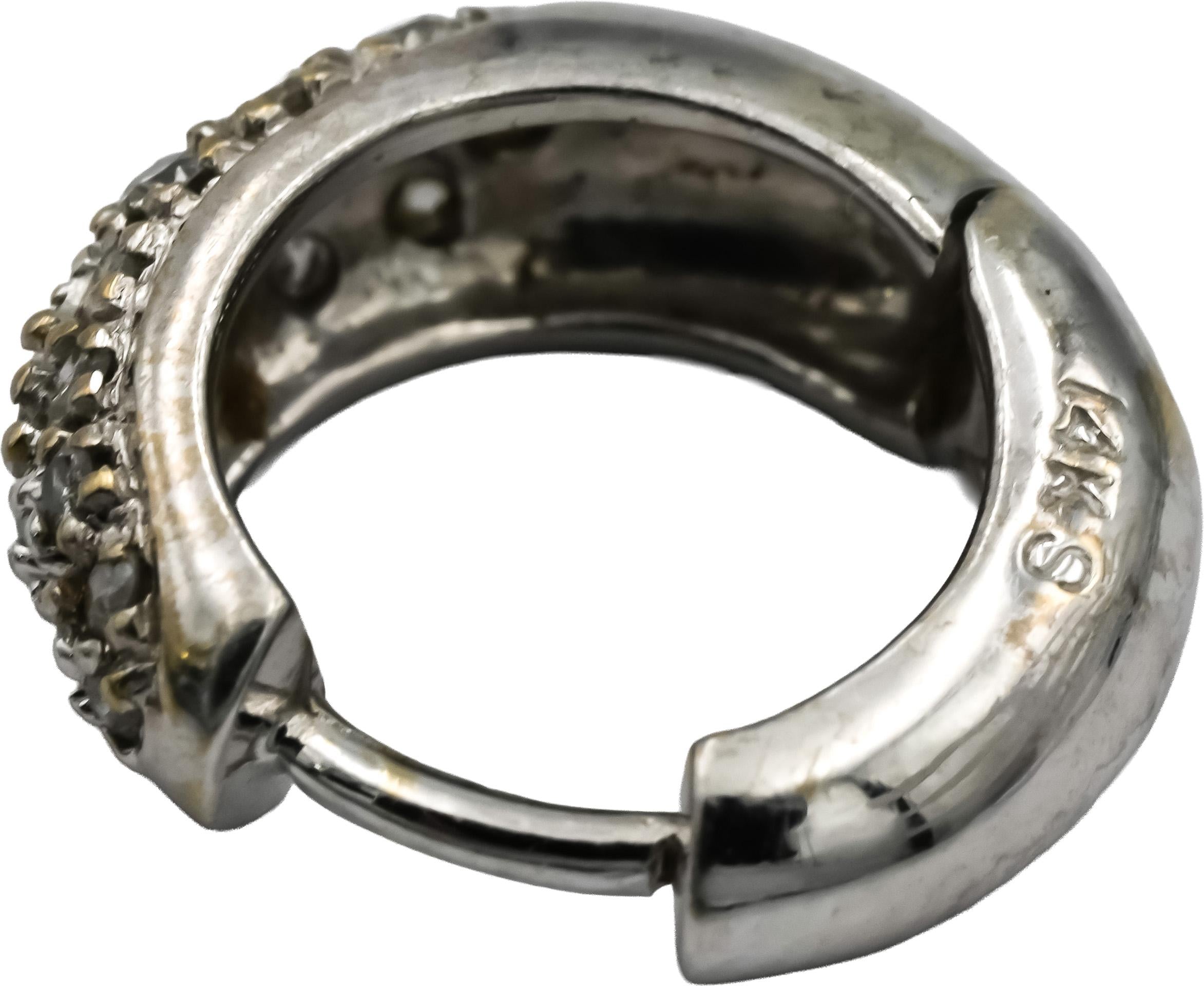 14k White Gold Round Diamond Hoop Huggie Earrings 0.45CT