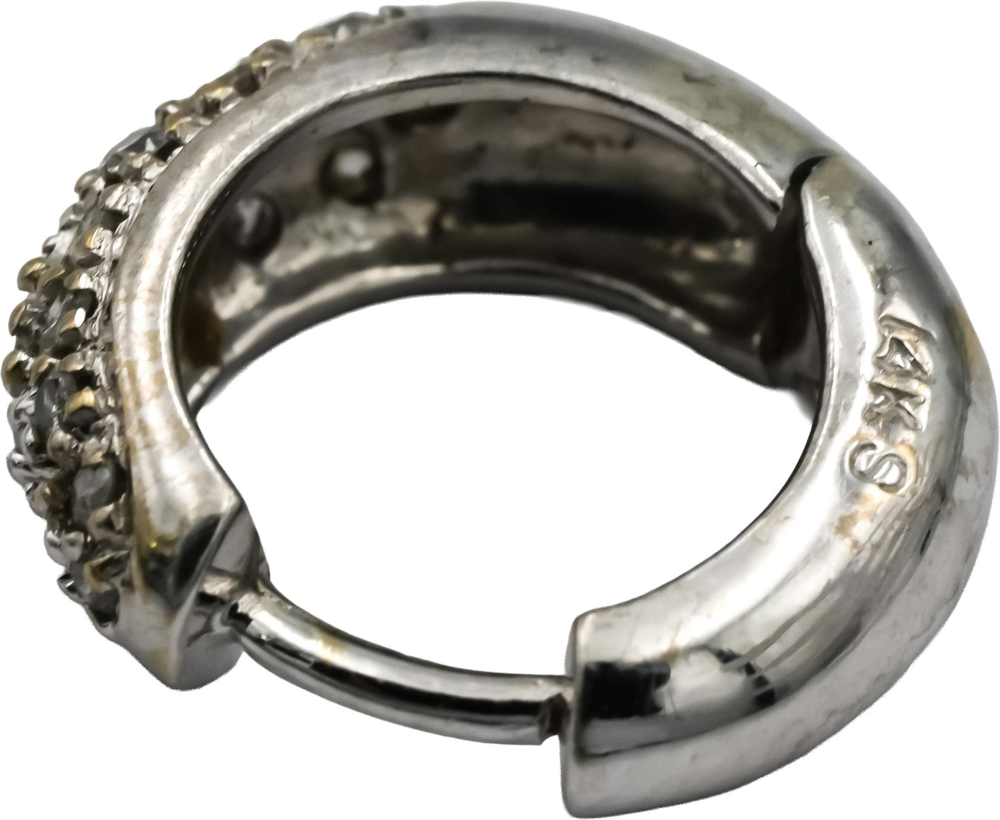 14k White Gold Round Diamond Hoop Huggie Earrings 0.45CT