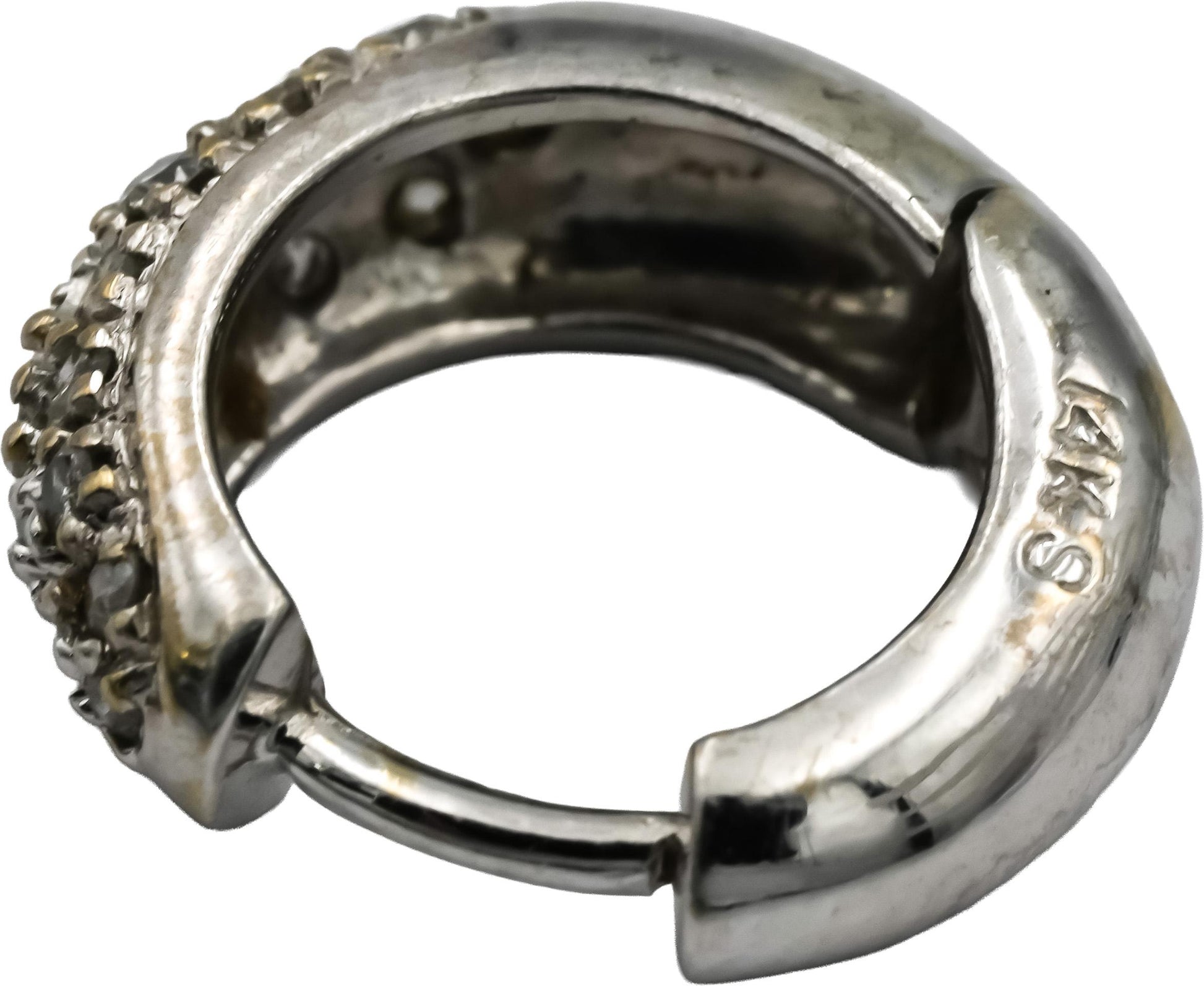 14k White Gold Round Diamond Hoop Huggie Earrings 0.45CT