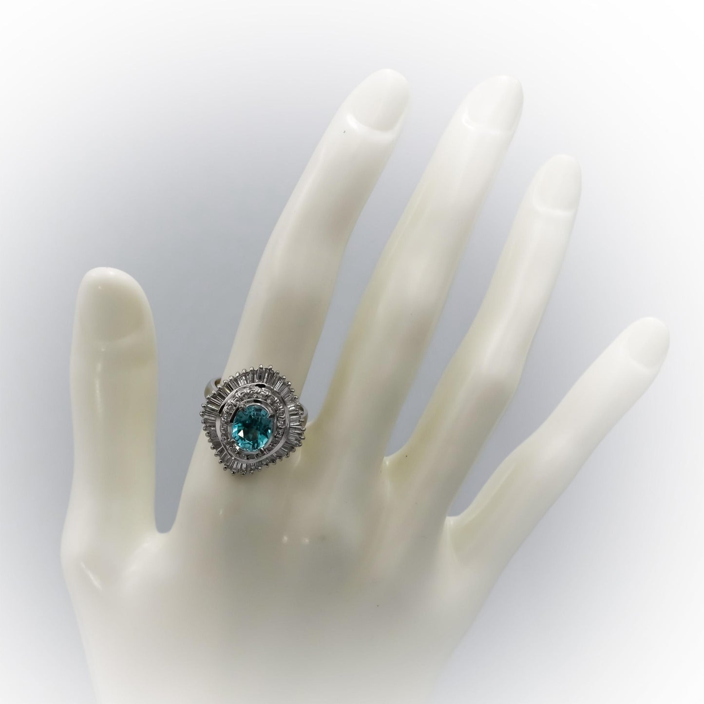 Platinum Round Baguette Diamond and Oval Zircon Cocktail Ring 4.43CT Size 6.75