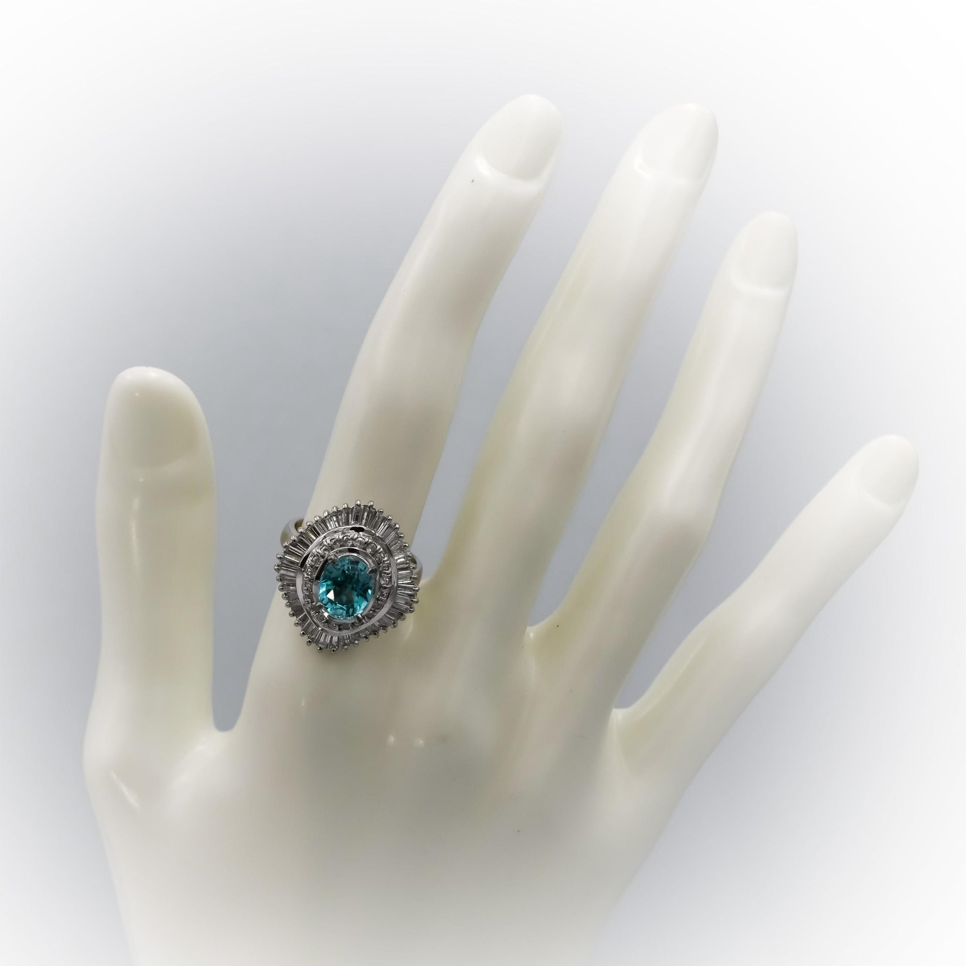 Platinum Round Baguette Diamond and Oval Zircon Cocktail Ring 4.43CT Size 6.75