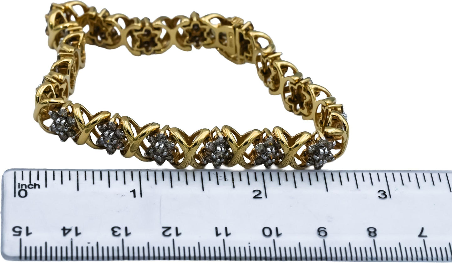 14k Yellow Gold Round Diamond Fancy Link Bracelet 4.0CT