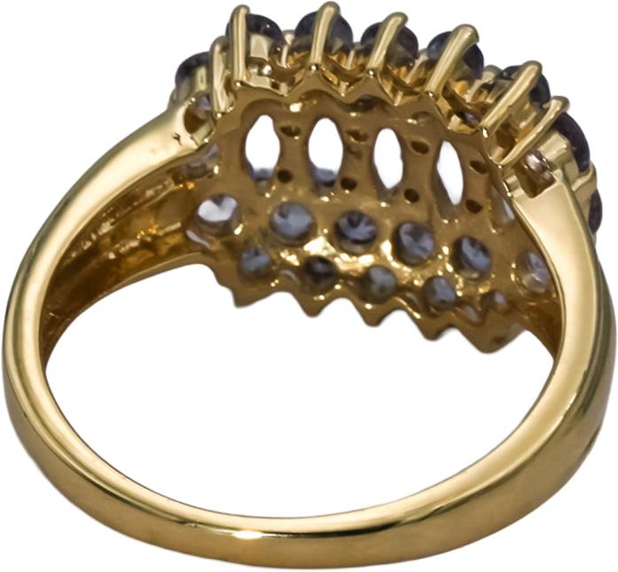 14k Yellow Gold Round and Marquise Cut Tanzanite Cluster Ring 2.06CT Size 8