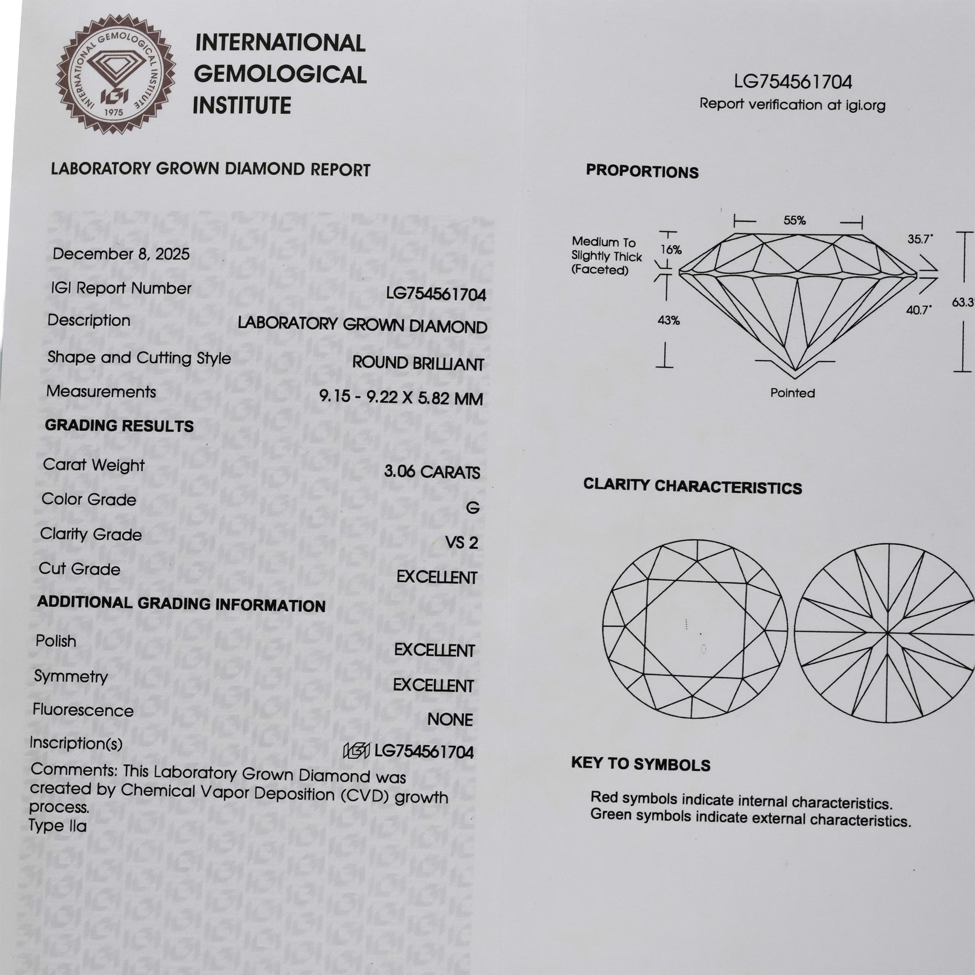 IGI Certified 14k White Gold VS Round Lab-Grown Diamond Stud Earrings 6.12CT